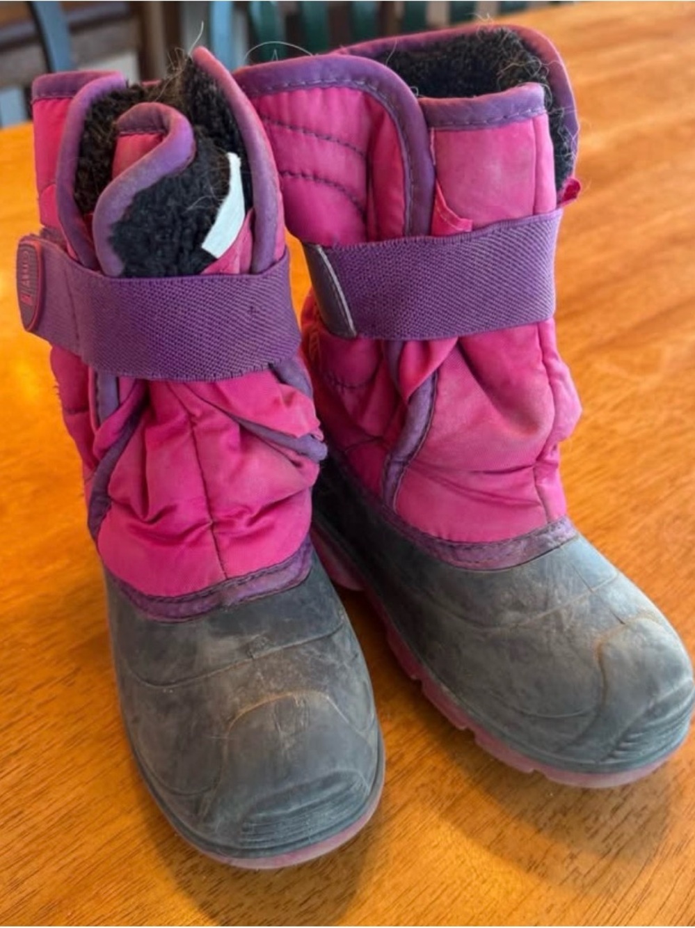 Kamik Kids Pink and Purple Winter Boots with Hook-and-Loop Strap size C10